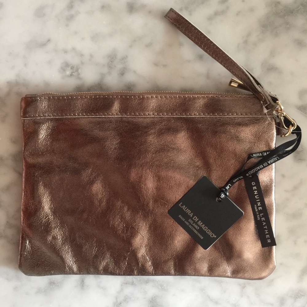 Handmade Italian Leather Bronze Clutch Bag